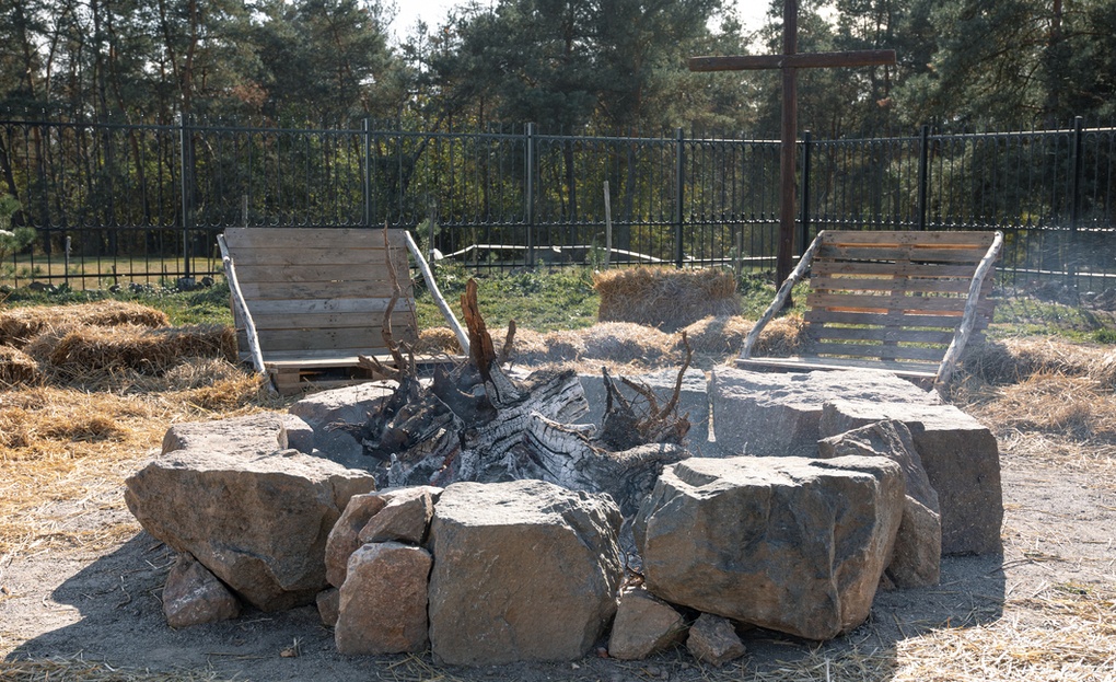 homemade fire fenced with stone